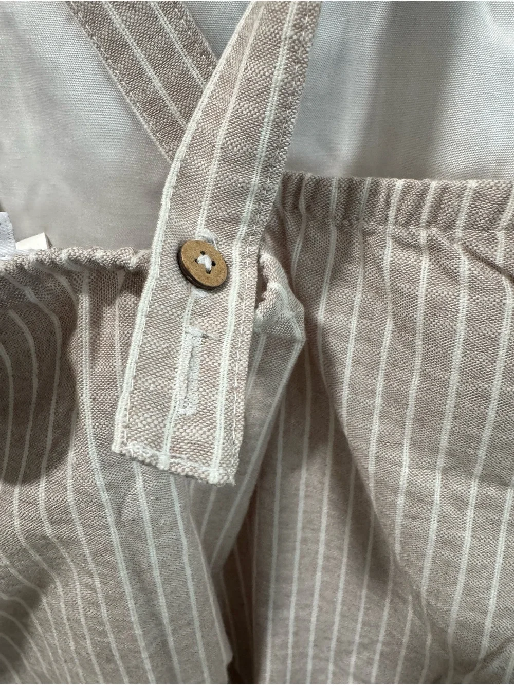 NWT Mud Pie Infant Tan Striped Bubble Romper Overalls, Size 3-6 Months